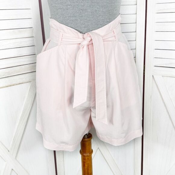 Elle Tie Waist High Rise Shorts Blush Pink 6 Paperbag - Picture 3 of 13